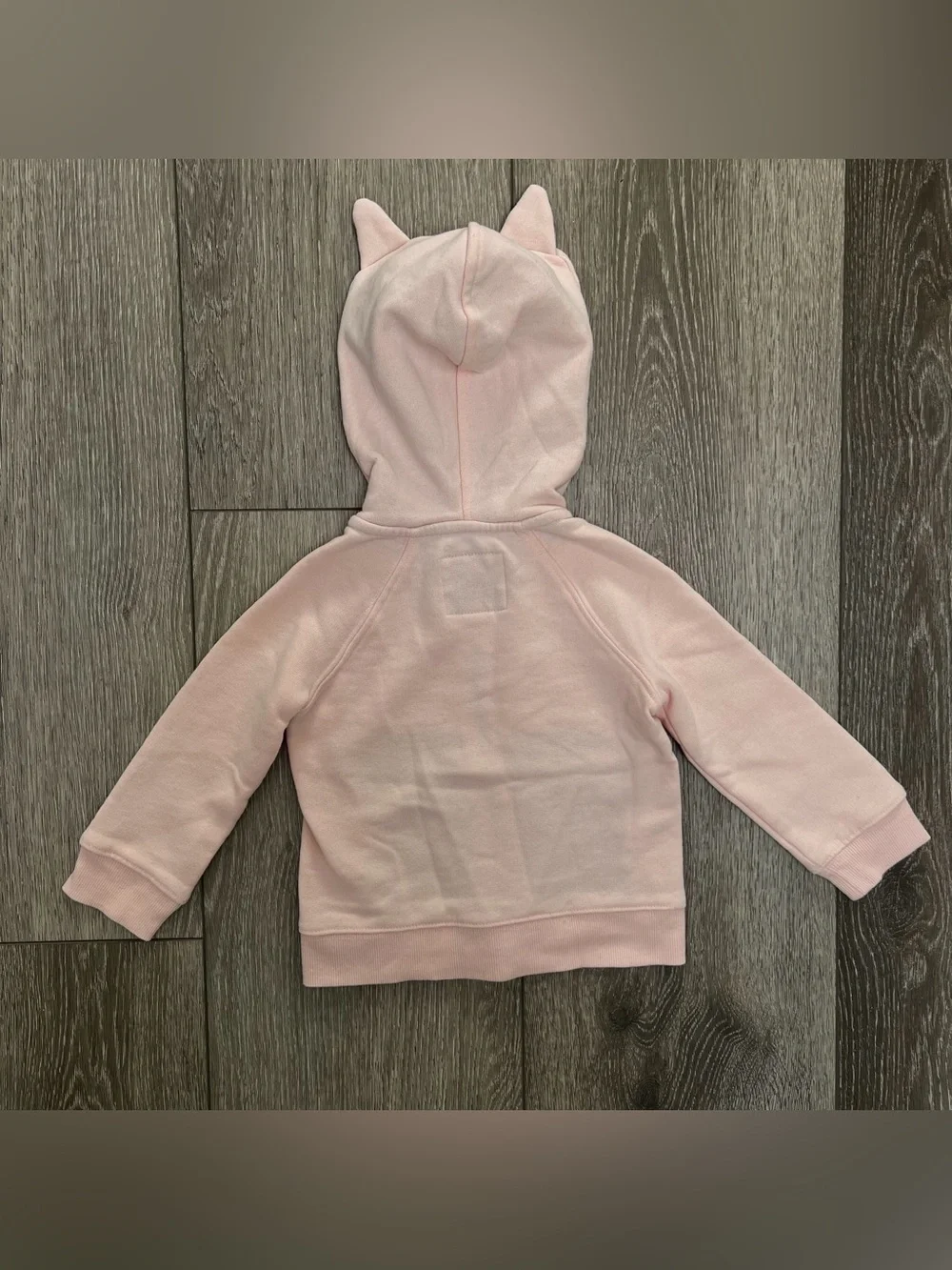OSHKOSH LONG SLEEVE ZIP UP HOODED SWEATSHIRT LIGHT PINK SILVER CAT 24MO